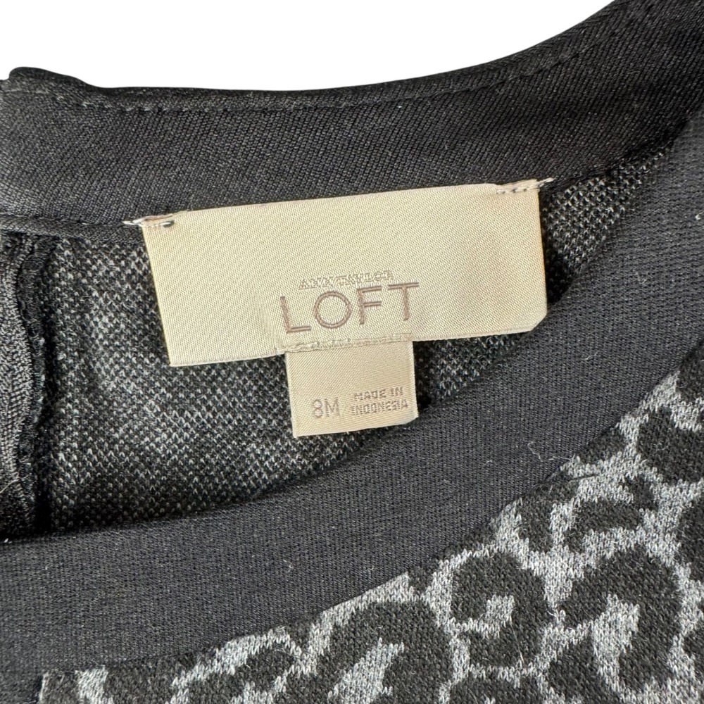 Ann Taylor LOFT Grey Black Leopard Print Short Sleeve Shift‎ Dress Size 8M - Picture 5 of 6